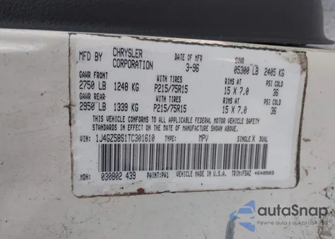 1996 Jeep Grand Cherokee Laredo z USA, uszkodzony, nr VIN 1J4GZ58S1TC301610